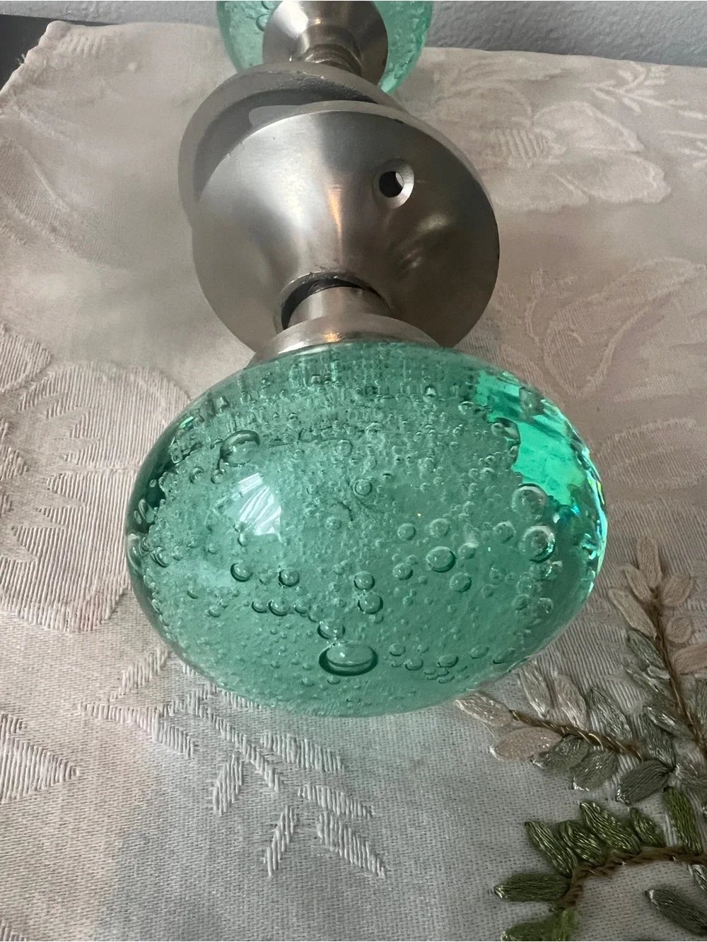 Discontinued Anthropology Sea-foamBubbled Glass Doorknobs